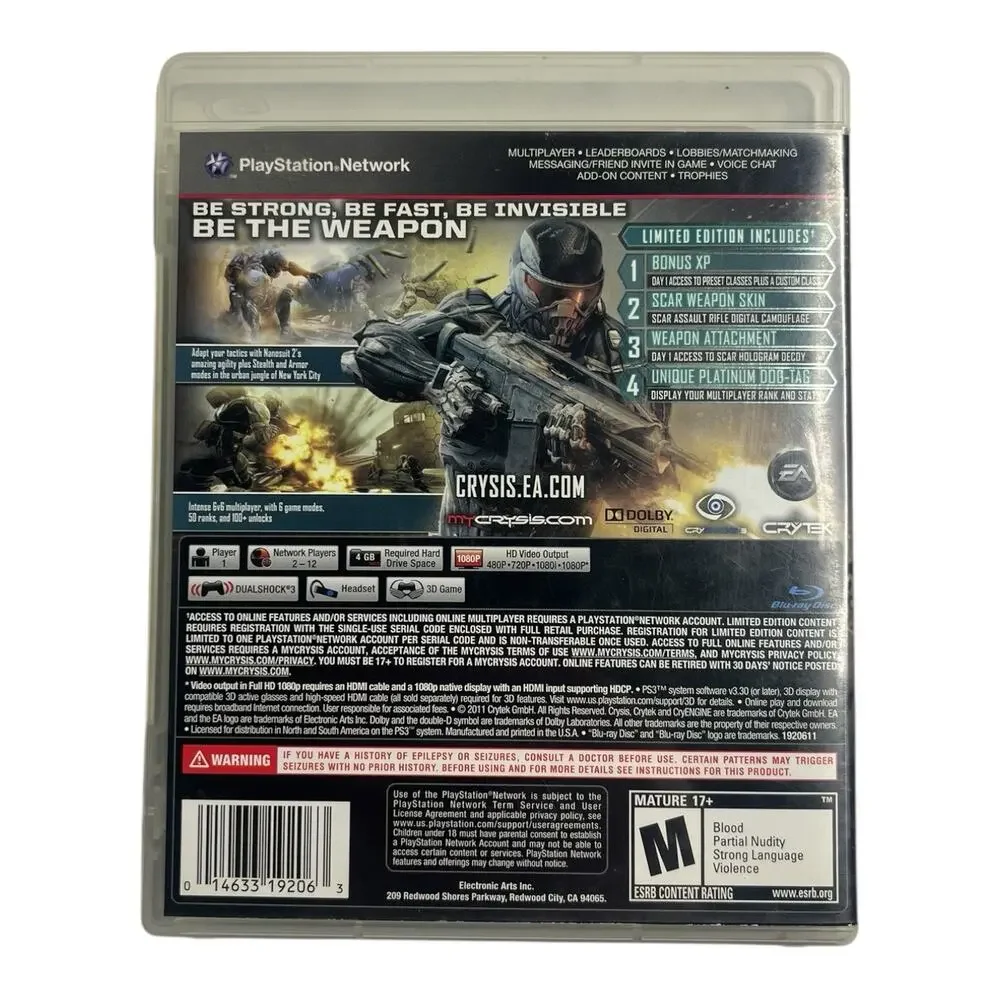 Playstation 3 PS3 Video Game Battlefield Hardline‎ Crysis 2 Skyrim Bundle Lot 3